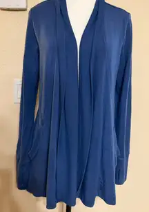 ATHLETA Blue Modal Tunic Cardigan Wrap Sweater Size Medium Open Front Pockets