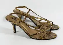 Faux Snakeskin Snake Print 3" Slim Heels strap sandals-size 7