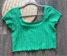 Aerie offline green ribbed lettuce trim cropped‎ tee