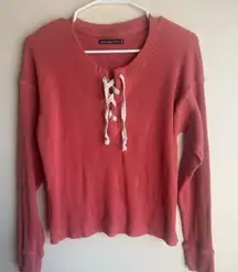 Abercrombie & Fitch Waffle Knit Lace-up Sweater Size Small Salmon Pink