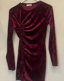 Velvet Ruched Long Sleeve Dress in Deep Burgundy small
