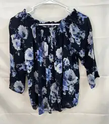 Collective Concepts women's black floral 3/4 sleeve ruffle off shoulder blouse