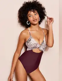 Adore Me Burgundy and White Swimsuit