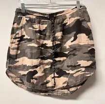 Dylan Sundance Weekend Drawstring Mini Skirt Small Green Camo Camoflauge pockets