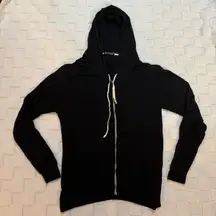 Brandy Melville Black Soft Full Zip Jacket with Hood and Pockets, One Size