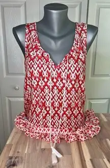 BeachLunchLounge  Red and White Patterned Women's Boho Tank Top Ruffle Small S