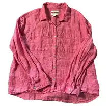 Rachel Zoe women's linen red button down long sleeve shirt size medium