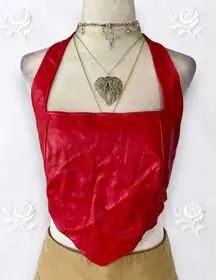 Love J Red Faux Leather Y2K Handkerchief Triangle Open Back Crop Top M