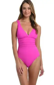 La Blanca  Island Goddess Multi-Strap Cross-back One Piece Barbie Pink Size 10