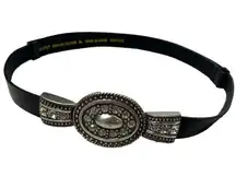 Chico’s black leather belt silver oval buckle with rhinestone ML adjustable