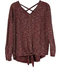 Bobbie Brooks Ladies Red Speckled Button Down Tie Bottom Sweater XL