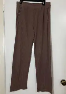 SKIMS Pants Waffle Knit thermal Straight Leg Loungewear Brown Zip Pockets XL