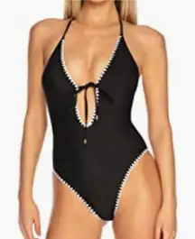 RELLECIGA Black Deep V One Piece Swimsuit