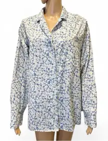Poplin Pj Shirt Floral Blue Women's Top size L