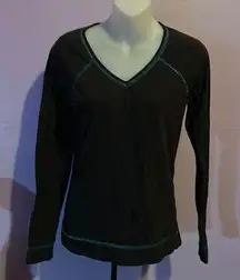 JOE Boxer Black Long Sleeve Tee Metallic Green Stitching Size Small