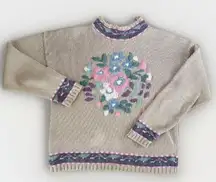 Karen Scott Hand Embroidered Sweater Womens Size Medium Cottagecore Vintage 90s