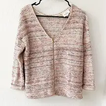 Sezane Steeven Woven Knit Cotton Ecru Cream Gold V Neck Cuff Cardigan Sweater S