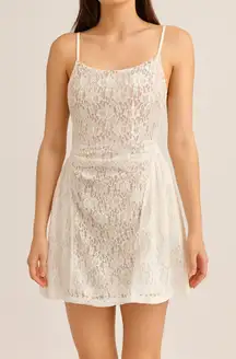 White‎ Fox White Lace Mini Dress NWT Size Large | Ruched Floral Overlay