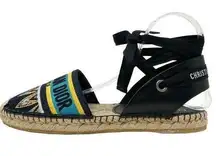 Christian Dior  Nicely-D Ethnic Print Cloth Logo Ankle Wrap Slingback Espadrilles