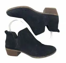 Nordstrom BP 6.5 Boot Bootie Perforated Suede Leather Ankle Stacked Block Heel