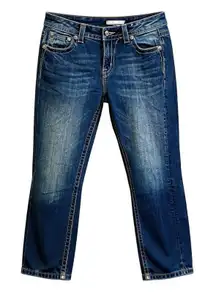 Miss Me capri or cropped jeans Size 30 embellished fleur-de-lis back pockets.
