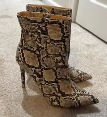 Express Women's Snake Print Pointed Toe High Heel Ankle Boots