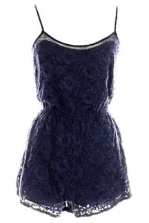 Hollister Navy Lace Babydoll Romper Y2K Juniors Large Lined Floral Cottagecore