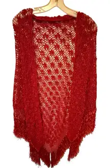 Vintage Red Sweater with Fringe