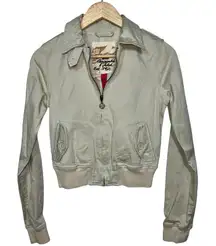 Abercrombie & Fitch Tan Cream Canvas Cotton Utility Bomber Jacket Coat Womens S