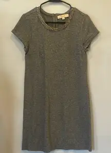 Gray Short Sleeve Dress with bedazzled neck loft size small