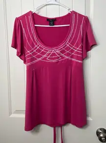 Apostrophe women’s pink stretch scoop neck tie loose sleeve empire‎ blouse top