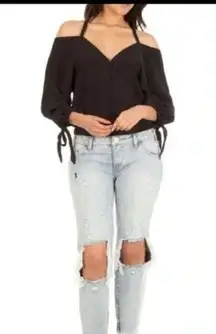 For Love and Lemons Buenas Noches Black Bodysuit Small