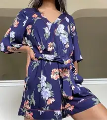NWOT Abercrombie & Fitch Romper One-Piece Mini Wrap Top Blue Floral Size Large