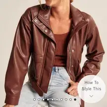 Abercrombie Brown Leather Bomber Jacket | Size M