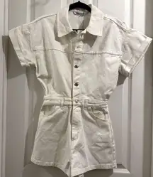 NWT  Cream Metallic Shimmer Denim Romper