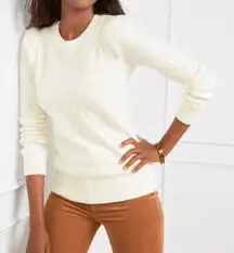 TALBOTS Cable Knit Ruffle Crewneck Sweater Cream Ivory Soft Size Large