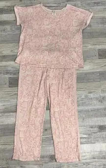 Lucky Brand Pink Paisley Knit Pajama Set Short Sleeve Pants H15