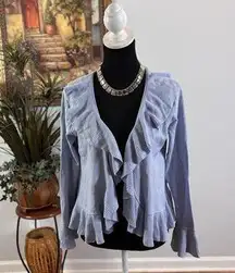 Chadwick’s Women Ruffled Cardigan Open Sweater Size Medium Long Sleeve Ruffle