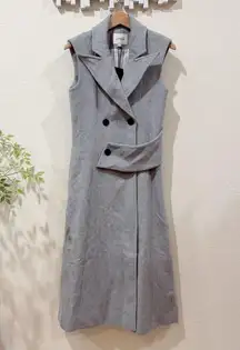 J.ING Jing Gray Wool Blend Double Breasted Sleeveless Longline Vest Coat Size M