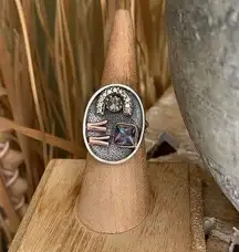 Two Tone Art Deco Rainbow Topaz & CZ Ring