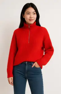 Women's Vince Camuto Red Ribbed Half-Zip Turtleneck Sweater L