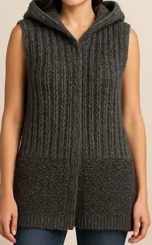 Cocogio Italy Hooded Chunky Knit Sweater Vest Gray Textured Wool Blend Size S