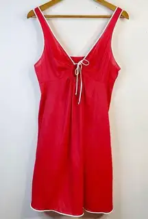 Vintage 70s 80s Vassarette Nylon Mod Sheer Red Keyhole Babydoll Slip Dress 38 M