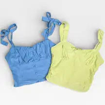 Sienna Sky Cropped Corset Cami Tops Womens Size M Blue and Green Tie Straps Set