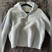 Crop top sweater light blue blue silver zipper fold over neck