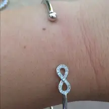 Rhodium Plated Cubic Zirconia Infinity Cuff Bangle