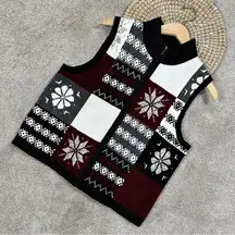 Christopher & Banks Women's Snowflake Full Zip Knitted Winter Sweater Vest M