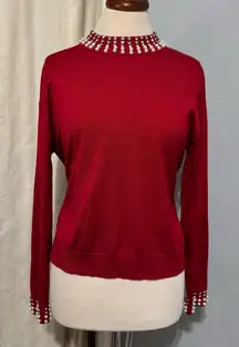 Adrianna Papell Women Long Sleeve High Neck Dejeweled Stretchy Top M Christmas