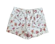 american eagle mom shorts jean pink floral print white denim shorts high rise 12