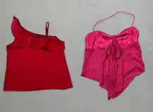 SHEIN Bundle Set Red Tank Top and Pink Halter Top Both M Womens Blouse Camisole